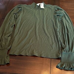 Nation LTD Forest Green Ruffle Sleeve Blouse